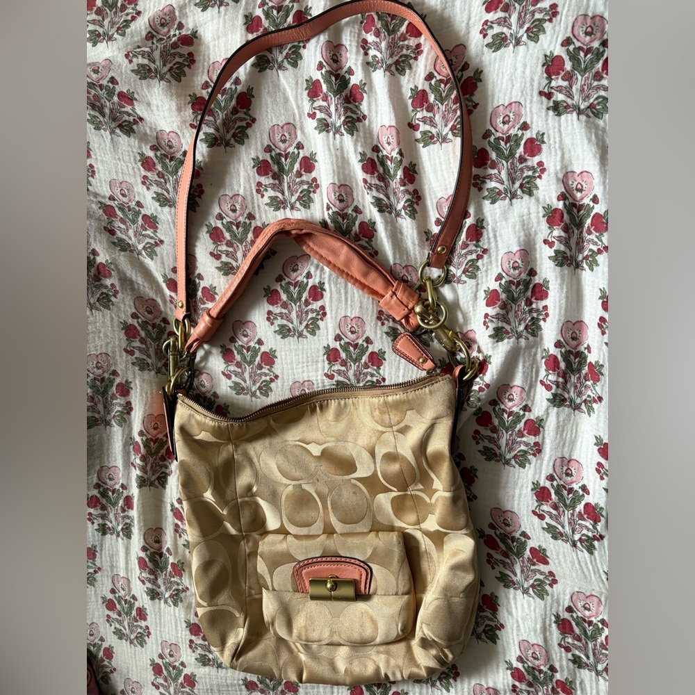Coach Cream and Pink Shoulder Bag